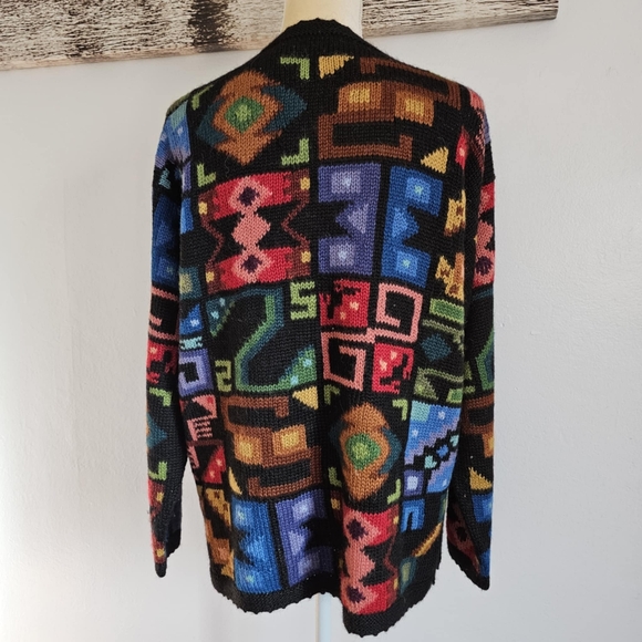 Baby Alpaca Cusco Peru multicolor  print alpaca handmade cardigan - Picture 4 of 5
